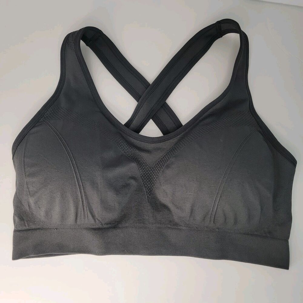 Fittin Active Glow Sports Bra XXL Dark Grey Charcoal Criss Cross Padded Top